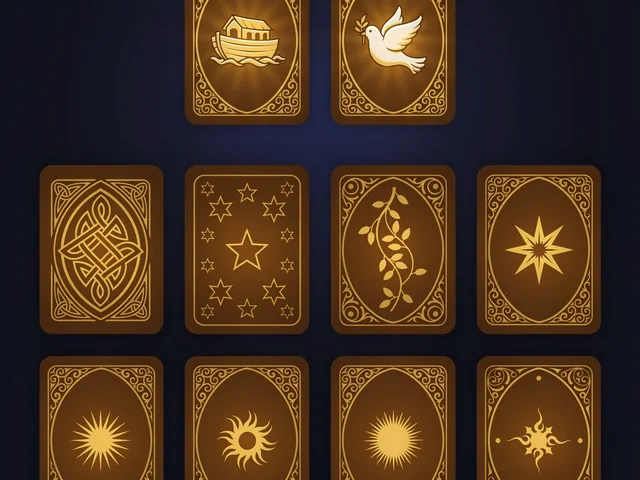 Cartes dorées d'un jeu de mémoire biblique.
