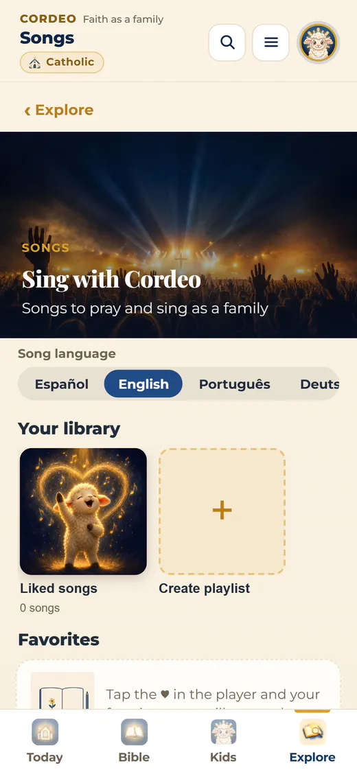 Worship section with Cordeo's songs.