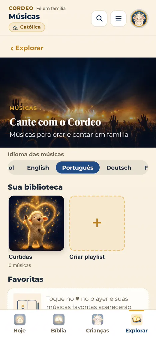 Seção de adoração com as músicas do Cordeo.