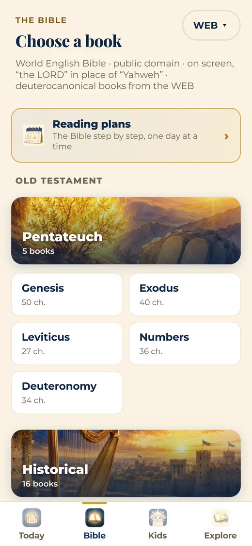 The Bible in Cordeo: list of books with their chapters.