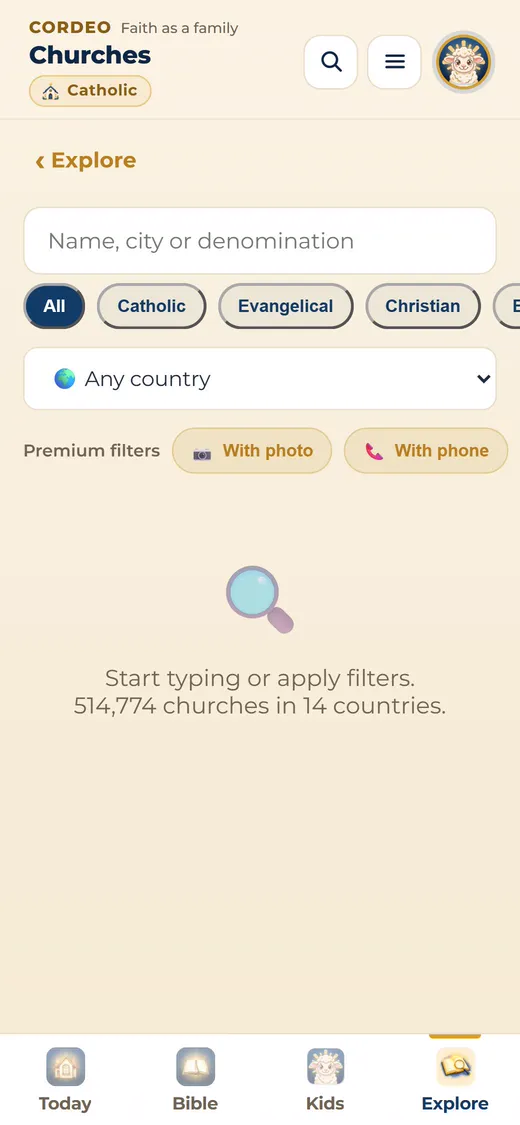 Church finder by name, city or tradition.