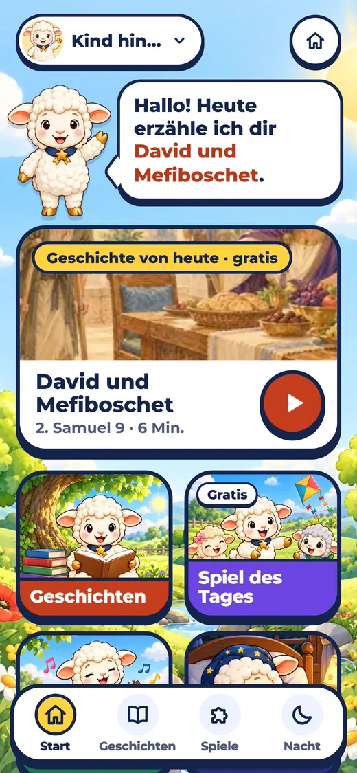 Familienbereich mit Geschichten und der Aufgabe des Tages.